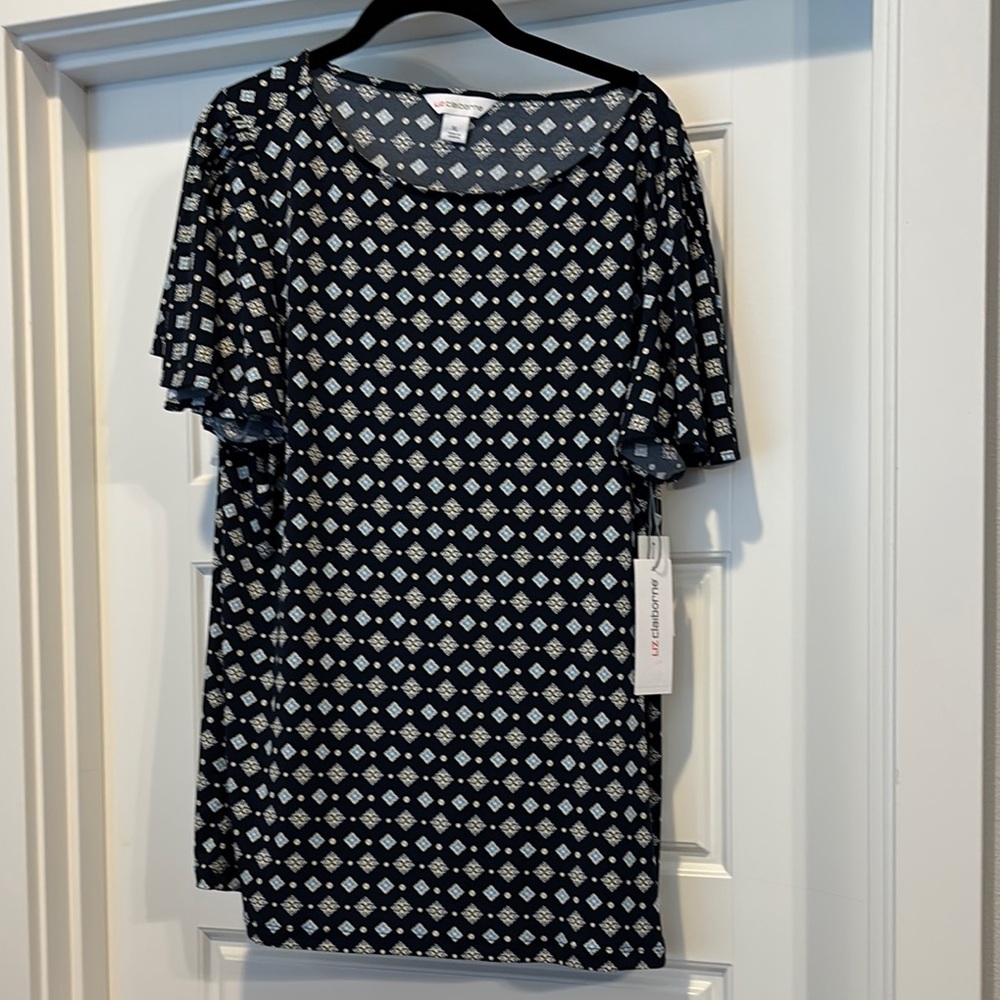 Chic Navy and White Geometric Blouse Liz Claiborne NWT XL